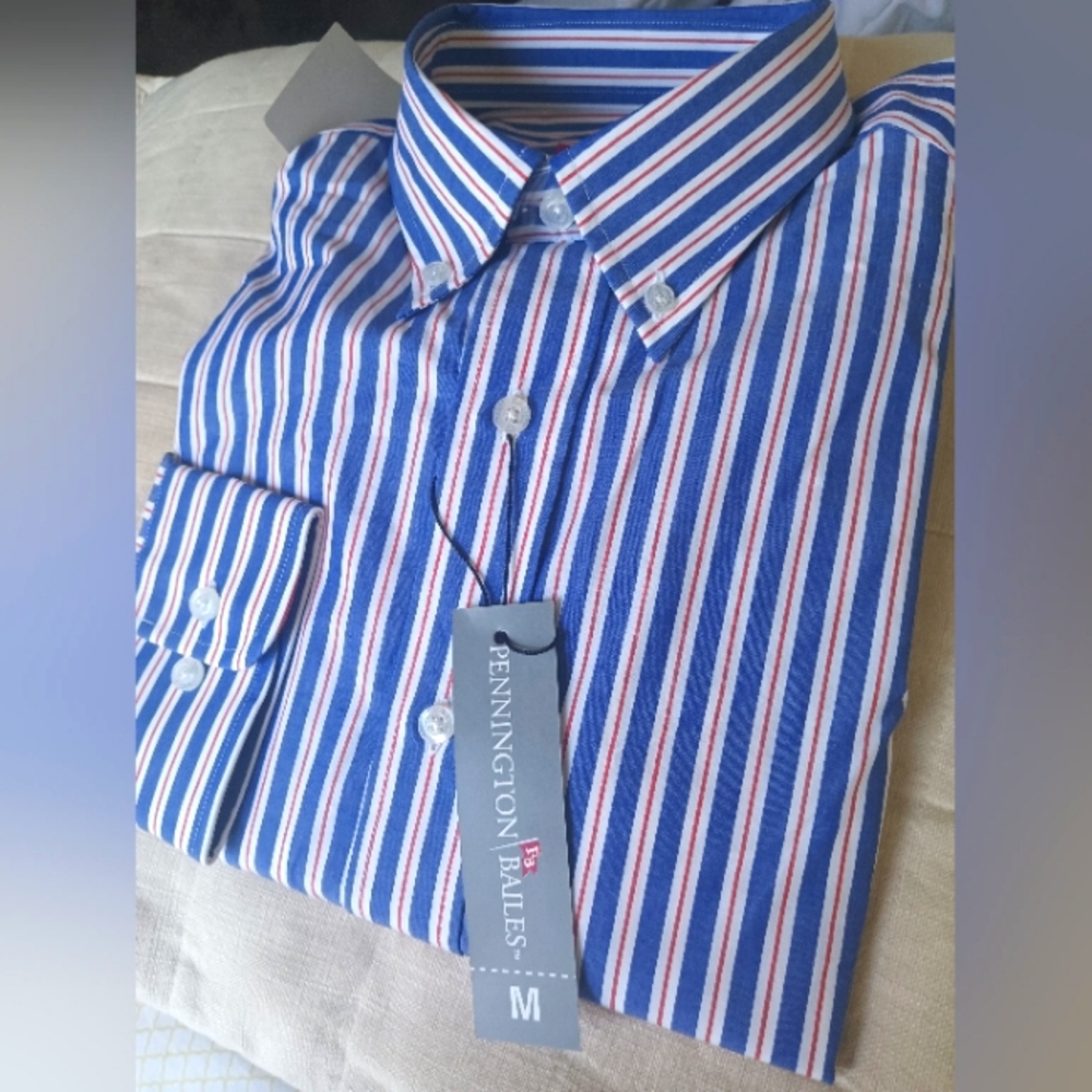 Pennington & Bailes Shirt - Striped Long Sleeve Button Up Men's Sz M NWT